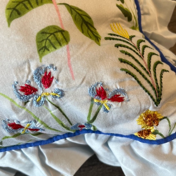 Anthropologie Pernille Rosenkilde Embroidered Pillow Floral Ruffled 18 x 18 - Picture 8 of 12